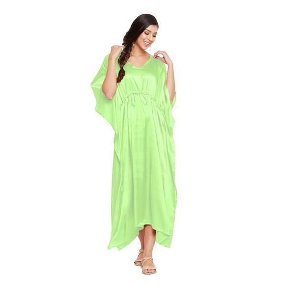 Riara Dresses & Skirts - Riara Womens Fashion Satin Long Kaftan Gown Green Nighty with Sleeve Night Dress